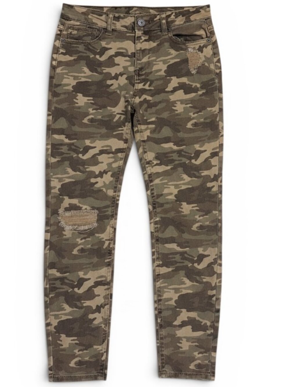 VANILLA STAR Mid-Rise Distressed Camo Skinny Jeans